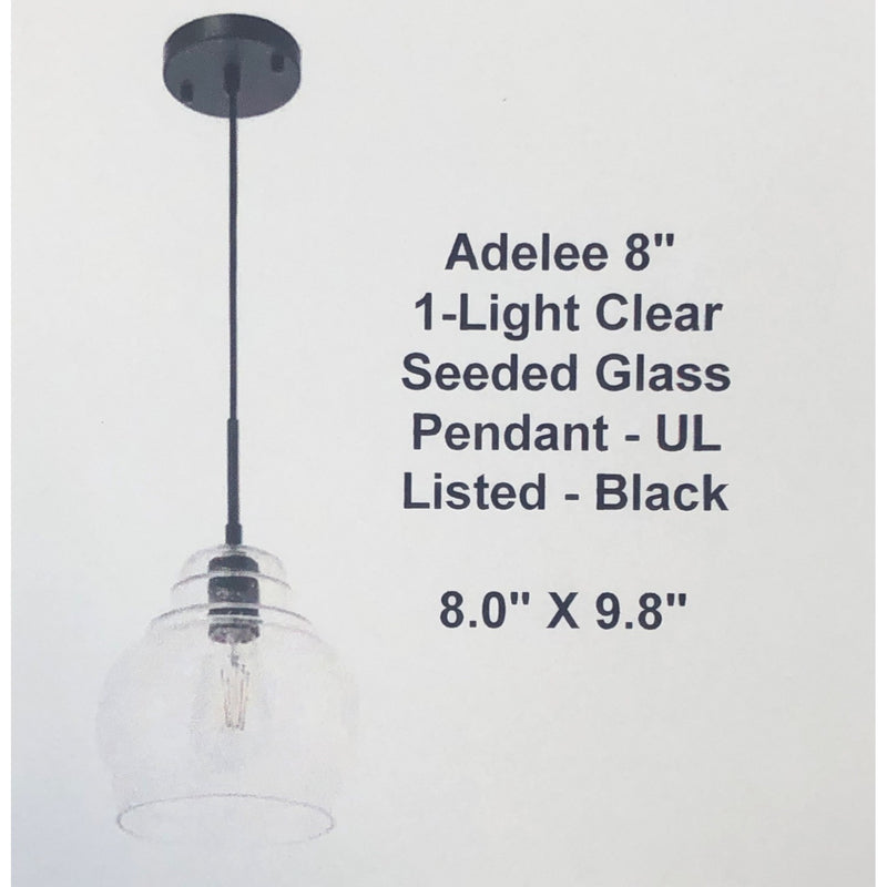 Adelee 8-Inch 1-Light Clear Seeded Glass Pendant - UL Listed - Black