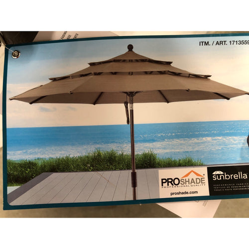 Tan, Proshade 11ft Wood-Look Collar Tilt Aluminum Umbrella