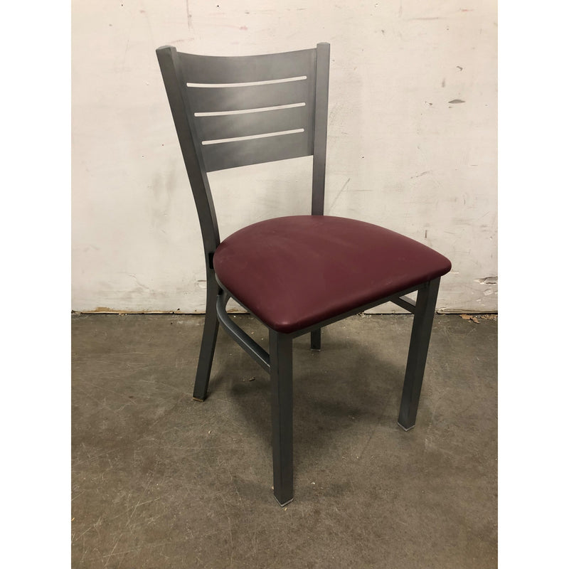 Hercules Series Silver Slat Back Metal Restaurant Chair with Burgundy Vinyl Seat