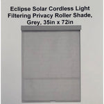 Eclipse Solar Cordless Light Filtering Privacy Roller Shade, Grey, 35in x 72in
