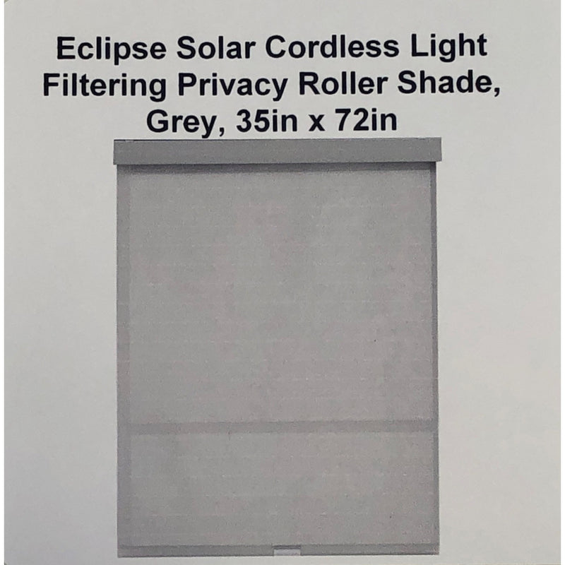 Eclipse Solar Cordless Light Filtering Privacy Roller Shade, Grey, 35in x 72in