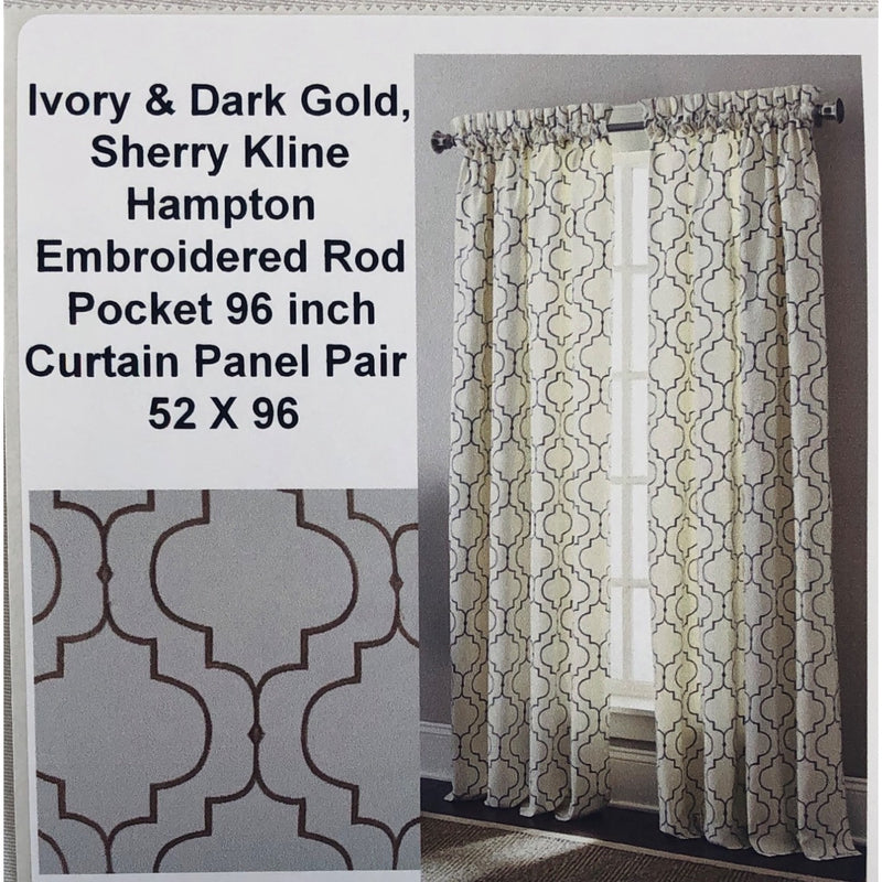 Ivory and Dark Gold, Sherry Kline Hampton Rod Pocket Curtain Panel Pair 52 X 96