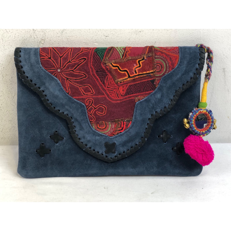 Monsoon and Beyond Jaipur Suede Clutch Bag, Blue