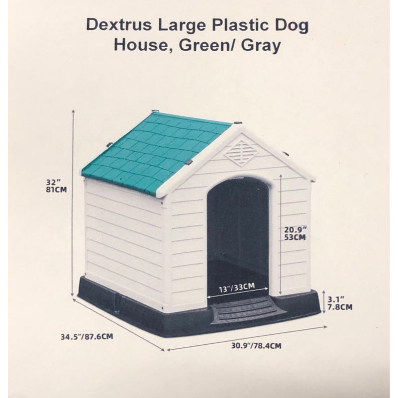 Dextrus Large Plastic Dog House, Green/ Gray