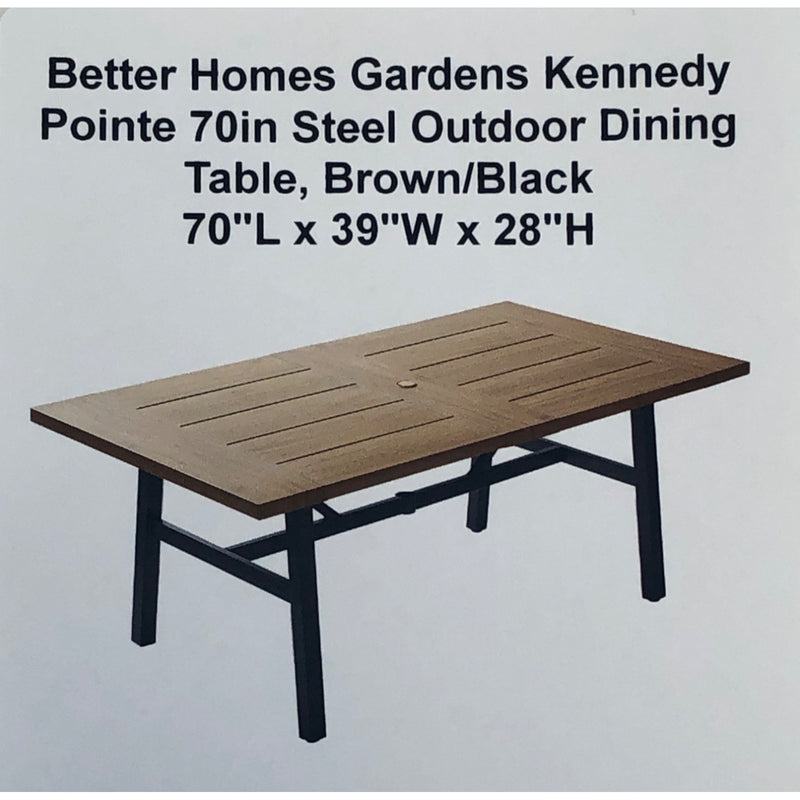 Better Homes Gardens Kennedy Pointe 70in Steel Outdoor Dining Table, Brown/Black