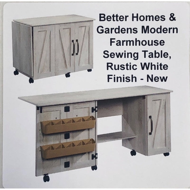 Better Homes & Gardens Modern Farmhouse Sewing Table, Rustic White Finish