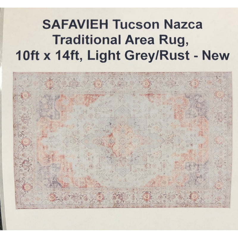 SAFAVIEH Tucson Nazca Traditional Area Rug, 10ft x 14ft, Light Grey/Rust