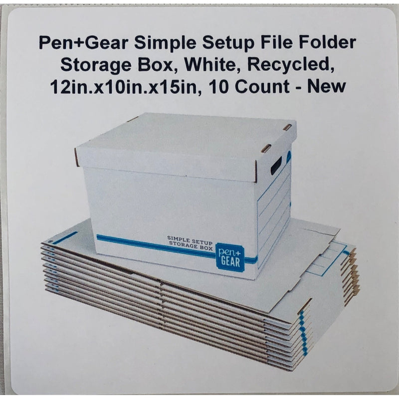 Pen+Gear File Folder Storage Box, White, Recycled, 12in.x10in.x15in, 10 Count