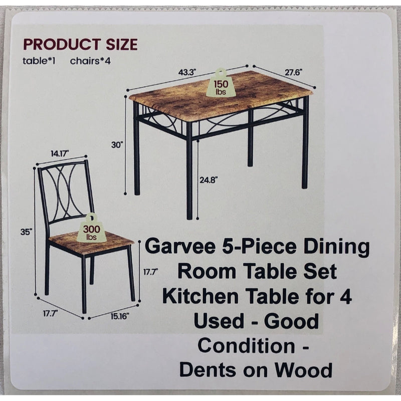 Garvee 5-Piece Dining Room Table Set Kitchen Table for 4