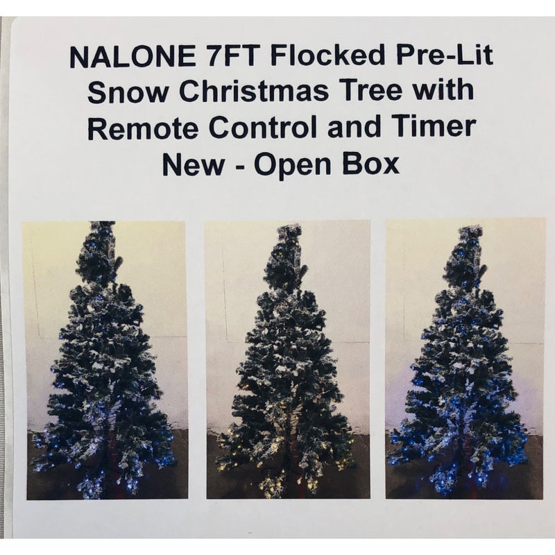 NALONE 7FT Flocked Pre-Lit Snow Christmas Tree with Remote Control and Timer