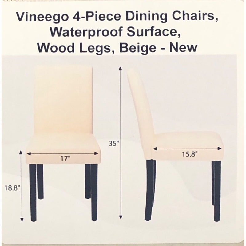 Vineego 4-Piece Dining Chairs, Waterproof Surface, Wood Legs, Beige