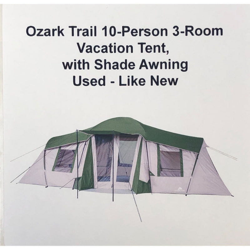 Ozark Trail 10-Person 3-Room Vacation Tent, with Shade Awning