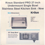 Kraus Standard PRO 27-inch Undermount Single Bowl Stainless Steel Kitchen Sink