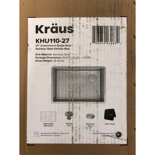 Kraus Standard PRO 27-inch Undermount Single Bowl Stainless Steel Kitchen Sink