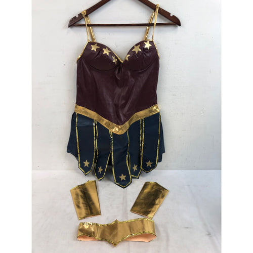 Adult Wonder Woman Costume Cosplay Faux Leather 4 Piece Costume, Size S