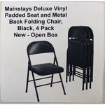 Mainstays Deluxe Vinyl Padded Seat and Metal Back Folding Chair, Black, 4 Pack