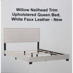 Willow Nailhead Trim Upholstered Queen Bed, White Faux Leather