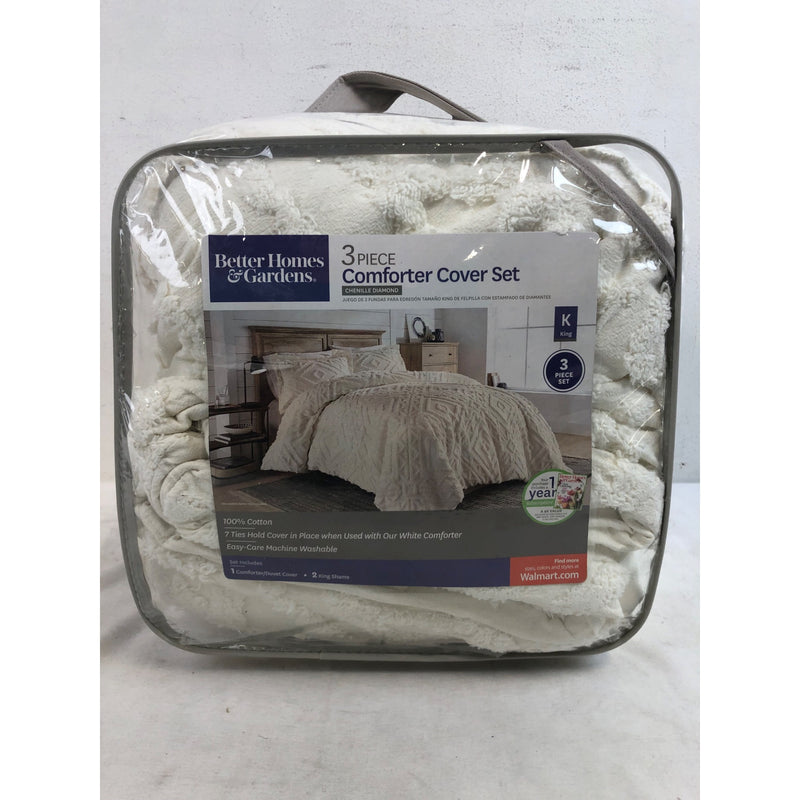 Better Homes & Gardens 3-piece Ivory Chenille Duvet Cover Set, King