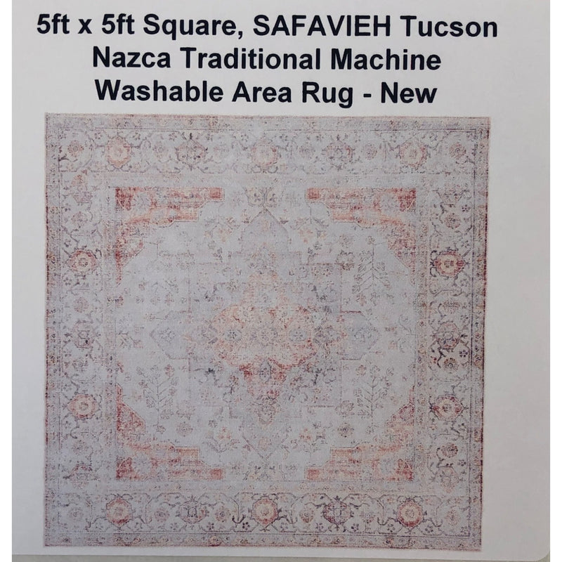 5ft x 5ft Square, SAFAVIEH Tucson Nazca Traditional Machine Washable Area Rug