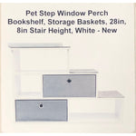 Pet Step Window Perch Bookshelf, Storage Baskets, 28in, 8in Stair Height, White