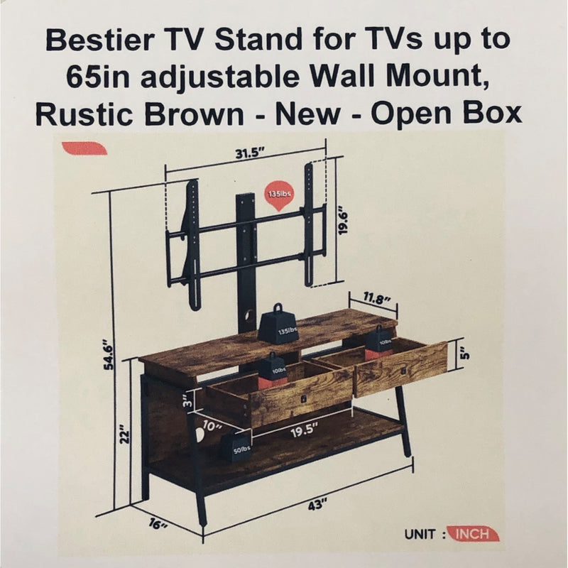 Bestier TV Stand for TVs up to 65in adjustable Wall Mount, Rustic Brown