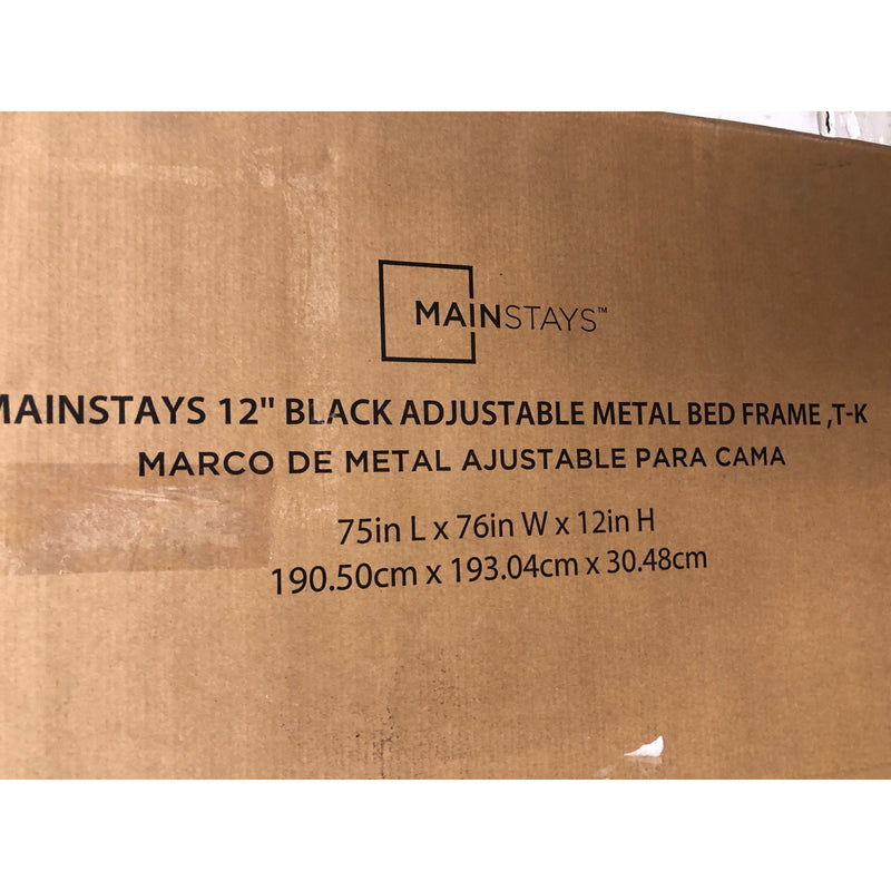 Mainstays 12in Adjustable Twin-King Metal Bed Frame, Black, Box Spring Required