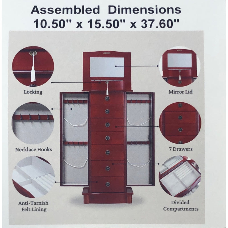 Hives and Honey Nora Traditional Jewelry Armoire, Locking Compartment, Cherry