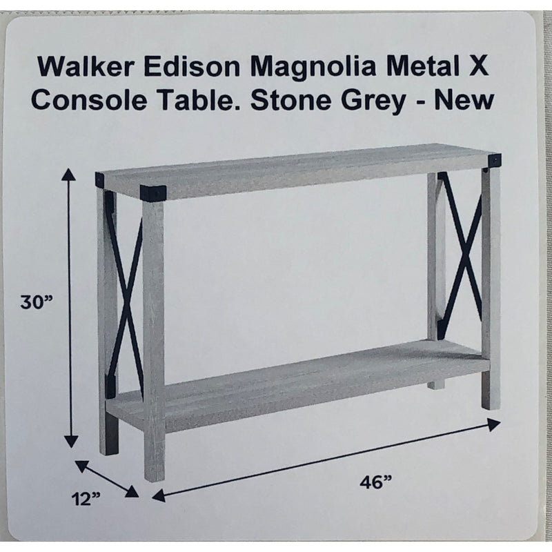 Walker Edison Magnolia Metal X Console Table. Stone Grey