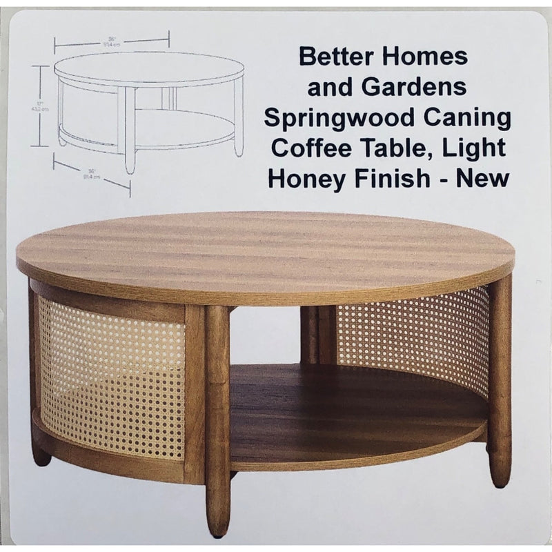 Better Homes and Gardens Springwood Caning Coffee Table, Light Honey Finish