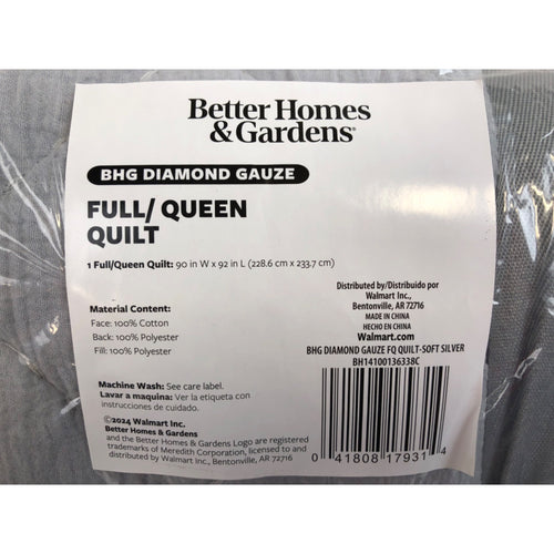 Full/Queen, Better Homes & Gardens Diamond Gauze Quilt, Silver,