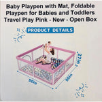 Baby Playpen with Mat, Foldable Playpen for Babies and Toddlers Travel Play Pink