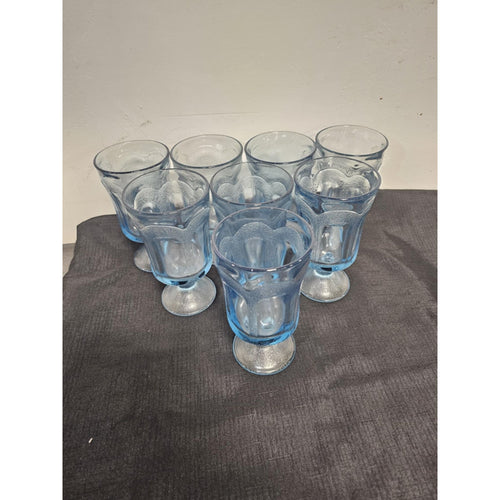 Set of 8 - Vintage Fostoria Woodland Blue Footed Iced Tea Goblets Frost