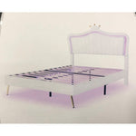 Queen Size Upholstered Bed Frame with LED Lights, Crown Headboard, White