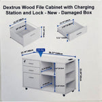 Dextrus Wood File Cabinet with Charging Station and Lock