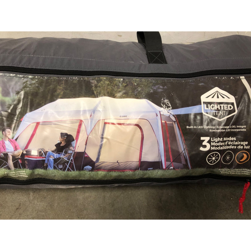 CORE Equipment 10 Person Lighted Instant Cabin Tent with Awning, Red