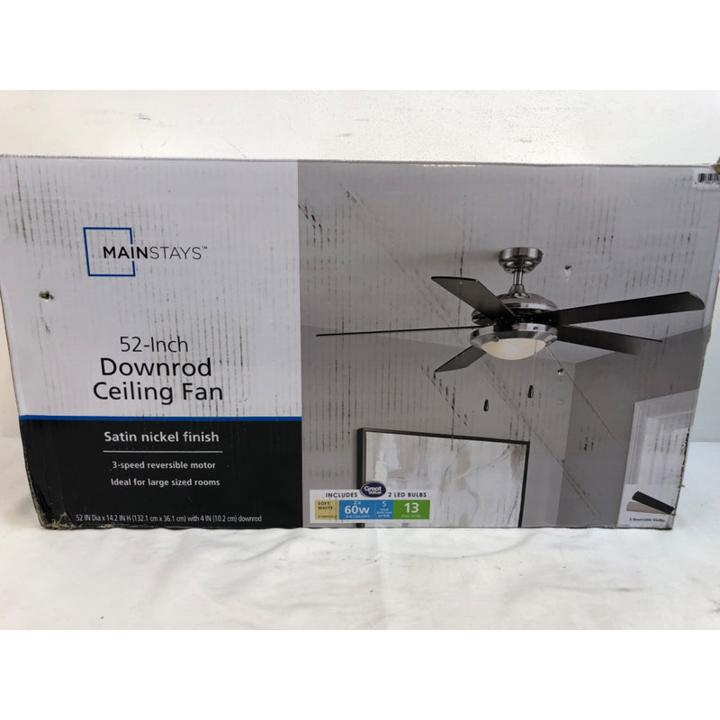 Mainstays 52in Transitional Satin Nickel Indoor Ceiling Fan with Light