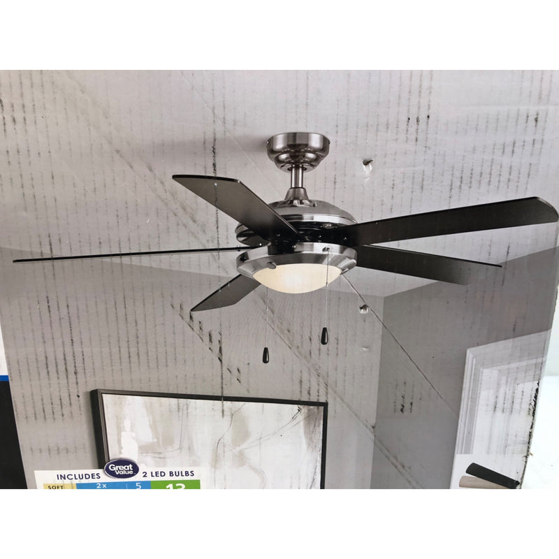 Mainstays 52in Transitional Satin Nickel Indoor Ceiling Fan with Light