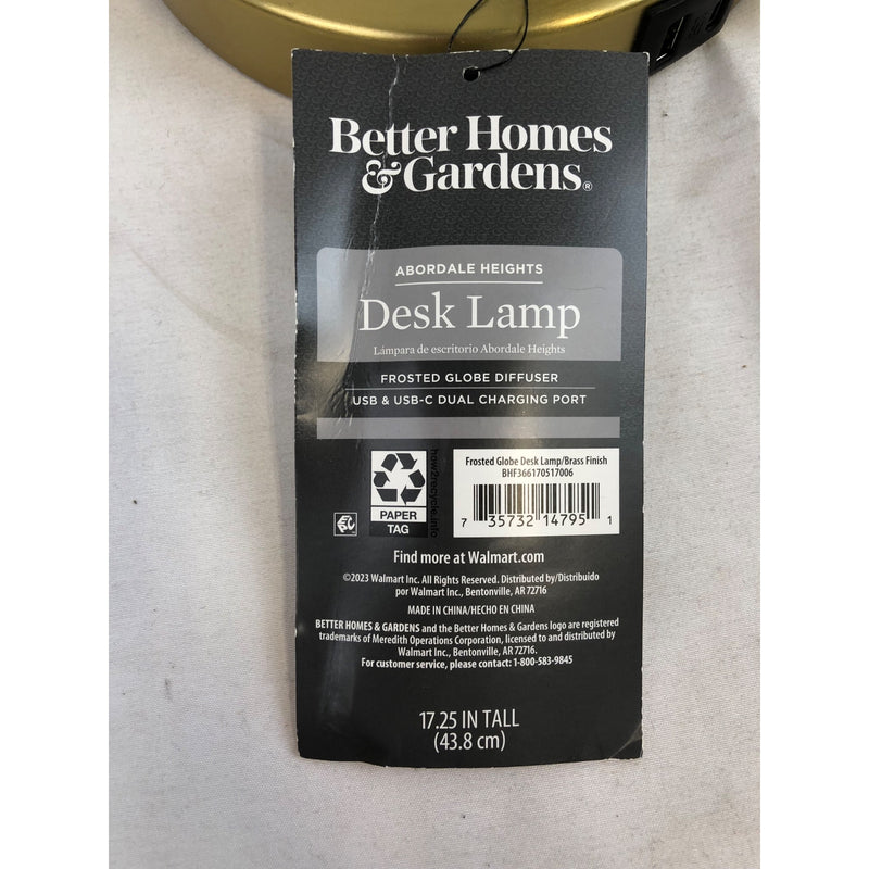 Better Homes & Gardens 17.5 Frosted Globe Desk Lamp, Brass