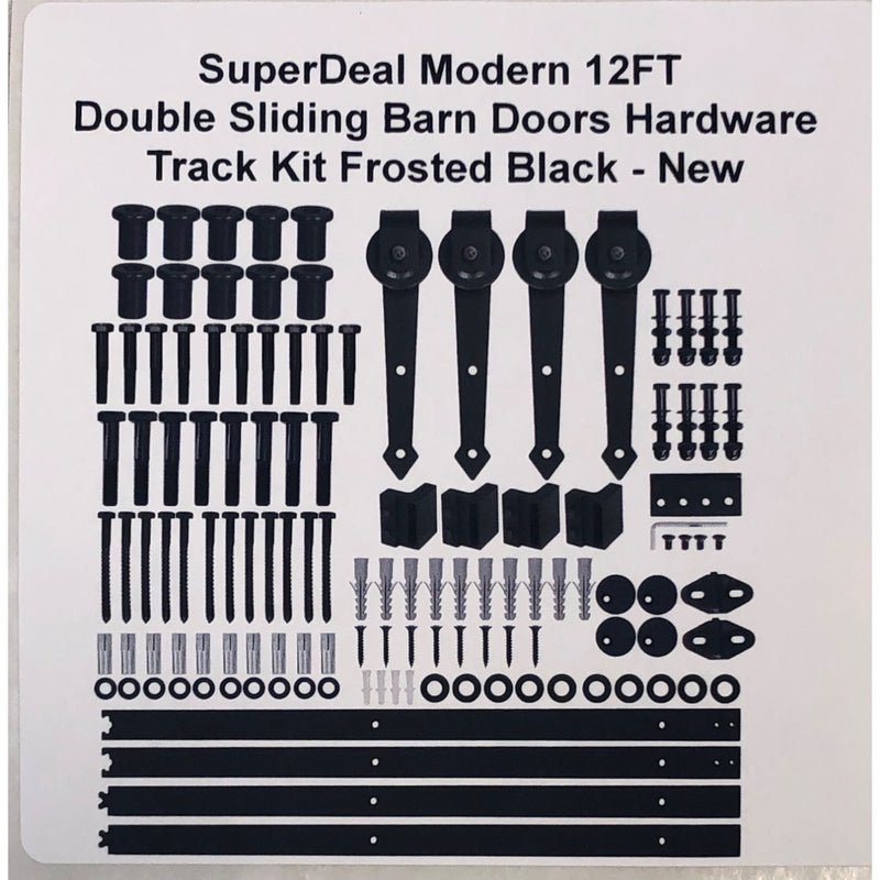 SuperDeal Modern 12FT Double Sliding Barn Doors Hardware Track Kit Frosted Black