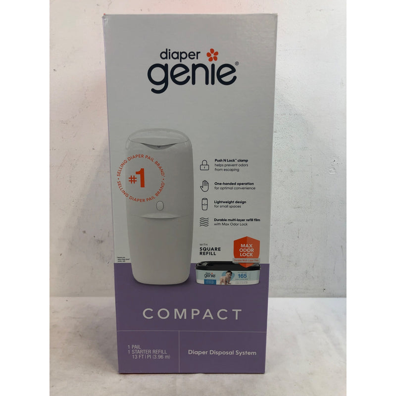 Diaper Genie Compact Pail, White, 1 Pail, 1 Square Refill - 165 Count, Infant