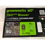 Greenworks 60V 750CFM Blower with 4AH HC Battery & 3A Charger 2439402