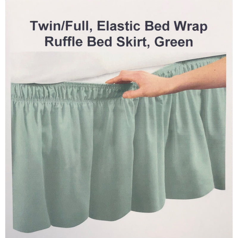 Twin/Full, Elastic Bed Wrap Ruffle Bed Skirt, Green