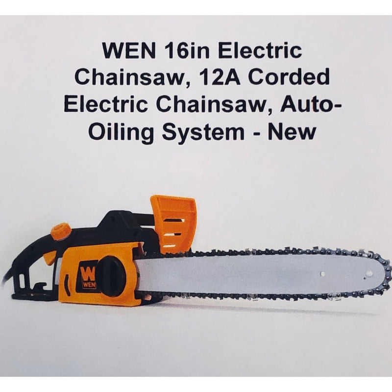 WEN 16in Electric Chainsaw, 12A Corded Electric Chainsaw, Auto-Oiling System