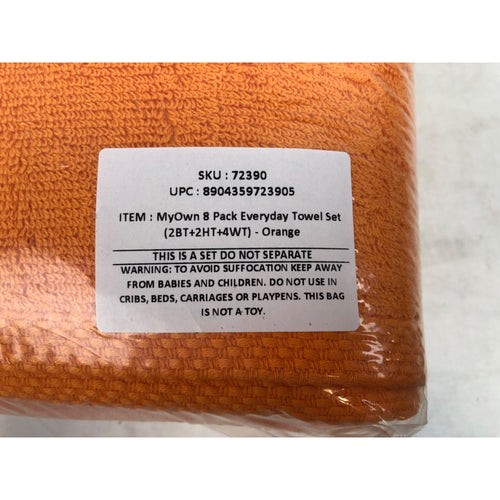 Orange, MyOwn Ultra Soft 8-Piece Towel Set 100% Cotton