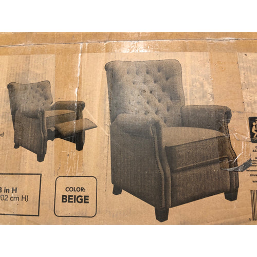 Better Homes and Gardens Tufted Push Back Recliner, Beige Fabric Upholstery