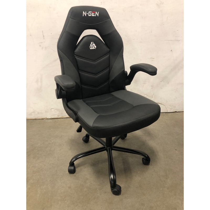 N-GEN Comfortable Flip-Up Armrest Computer Gaming Chair with Swivel Wheels, Gray