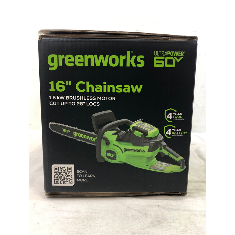 Greenworks 60V 16in 1.5kW Brushless Chainsaw with 2.5 Ah Battery/Charger 2028602