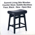 Summit Living 24in Wooden Counter Stool, Saddle Backless Faux, Black