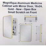 Magnifique Aluminum Medicine Cabinet with Mirror Door, 16x24, Gold