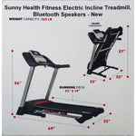 Sunny Health Fitness Electric Incline Treadmill, Bluetooth Speakers